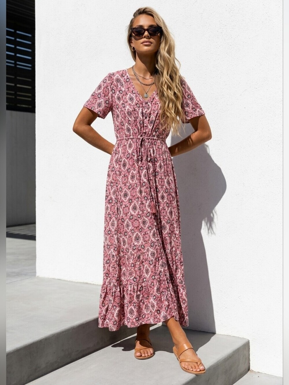 Ivy Floral Boho Pink Maxi Dress